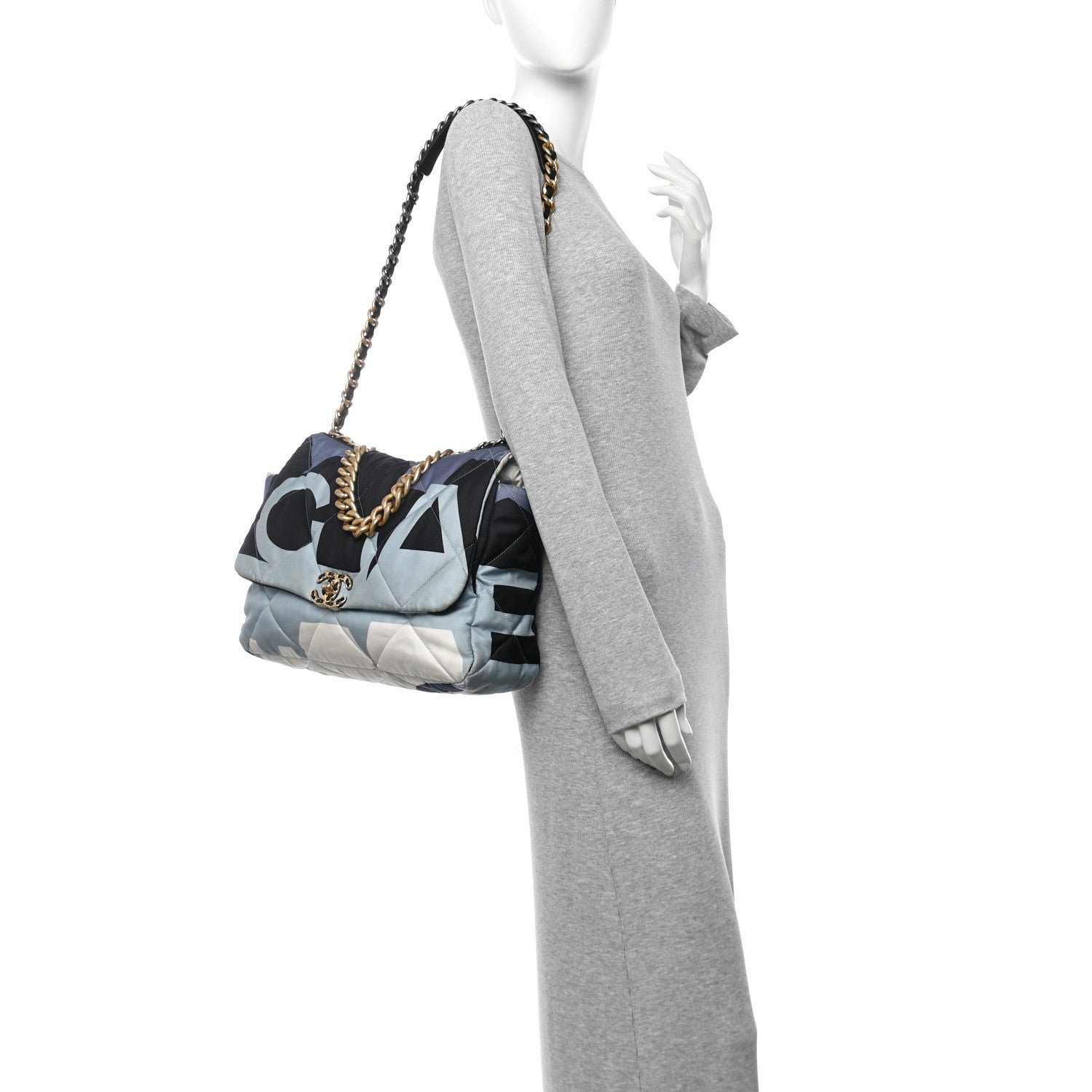 Chanel Silk Maxi Scarf Chanel 19 Flap Black Blue White