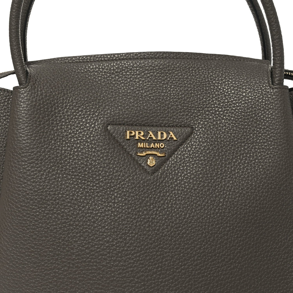 Prada Vitello Daino Soft Medium Zippered Top Handle Bag Bambu