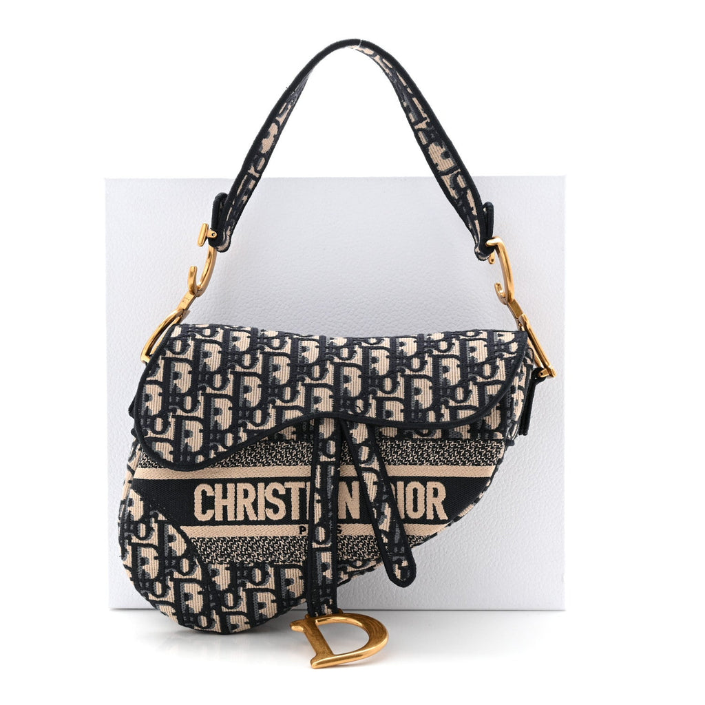Christian Dior Oblique Embroidered Saddle Bag Blue