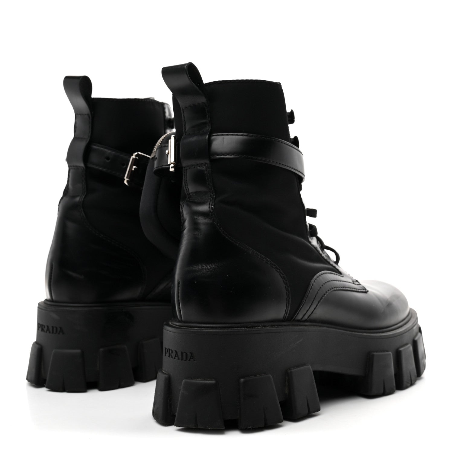 Prada Spazzolato Rois Nylon Metal Triangle Logo Monolith Pouch Pocket 55mm Boots 38 Black