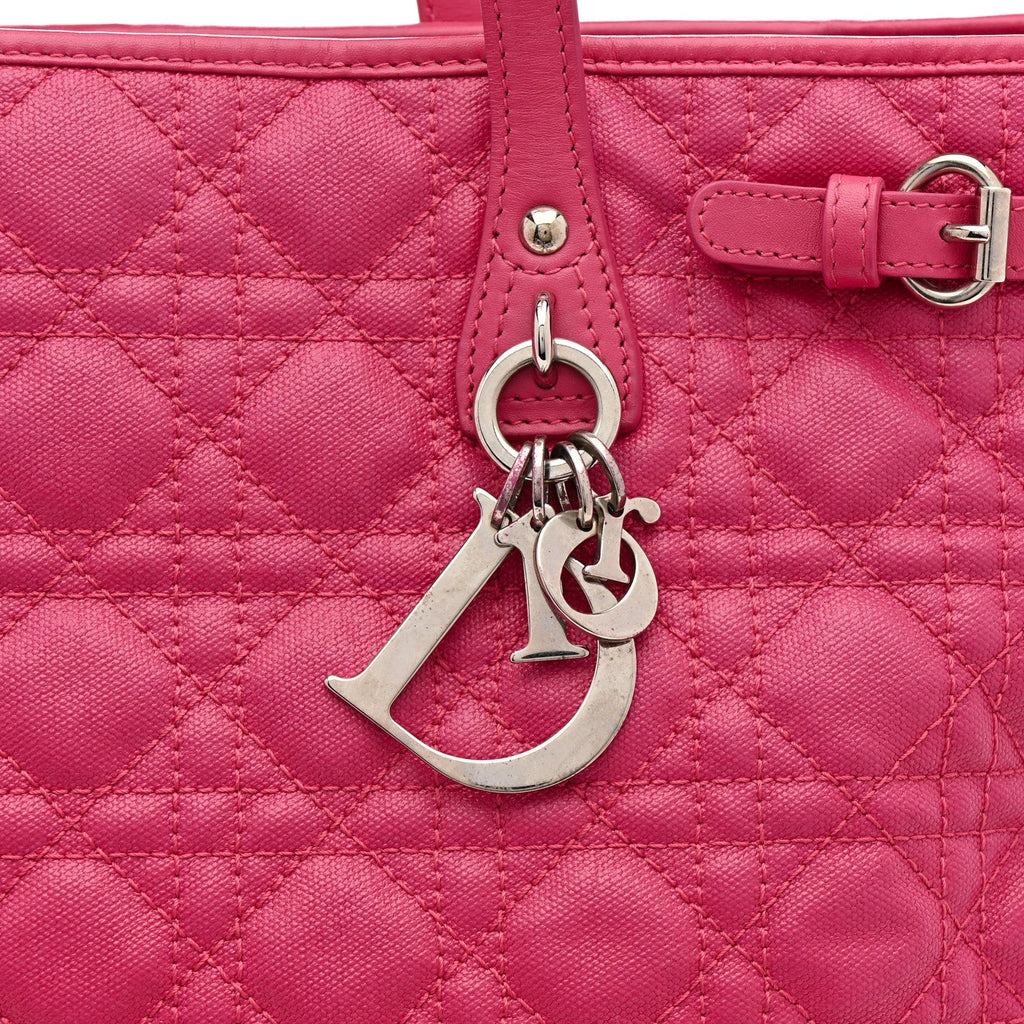 Christian Dior Coated Canvas Cannage Medium Panarea Tote Pink