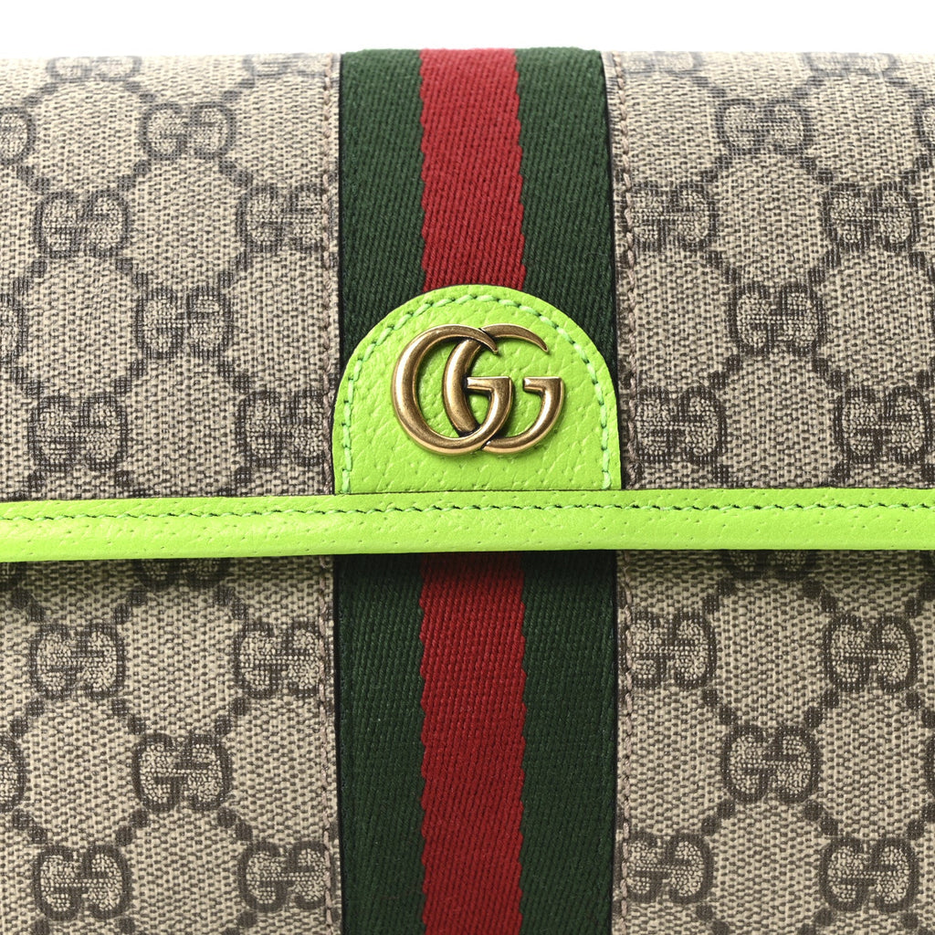Gucci GG Supreme Monogram Web Small Ophidia Belt Bag Beige Ebony Electric Green