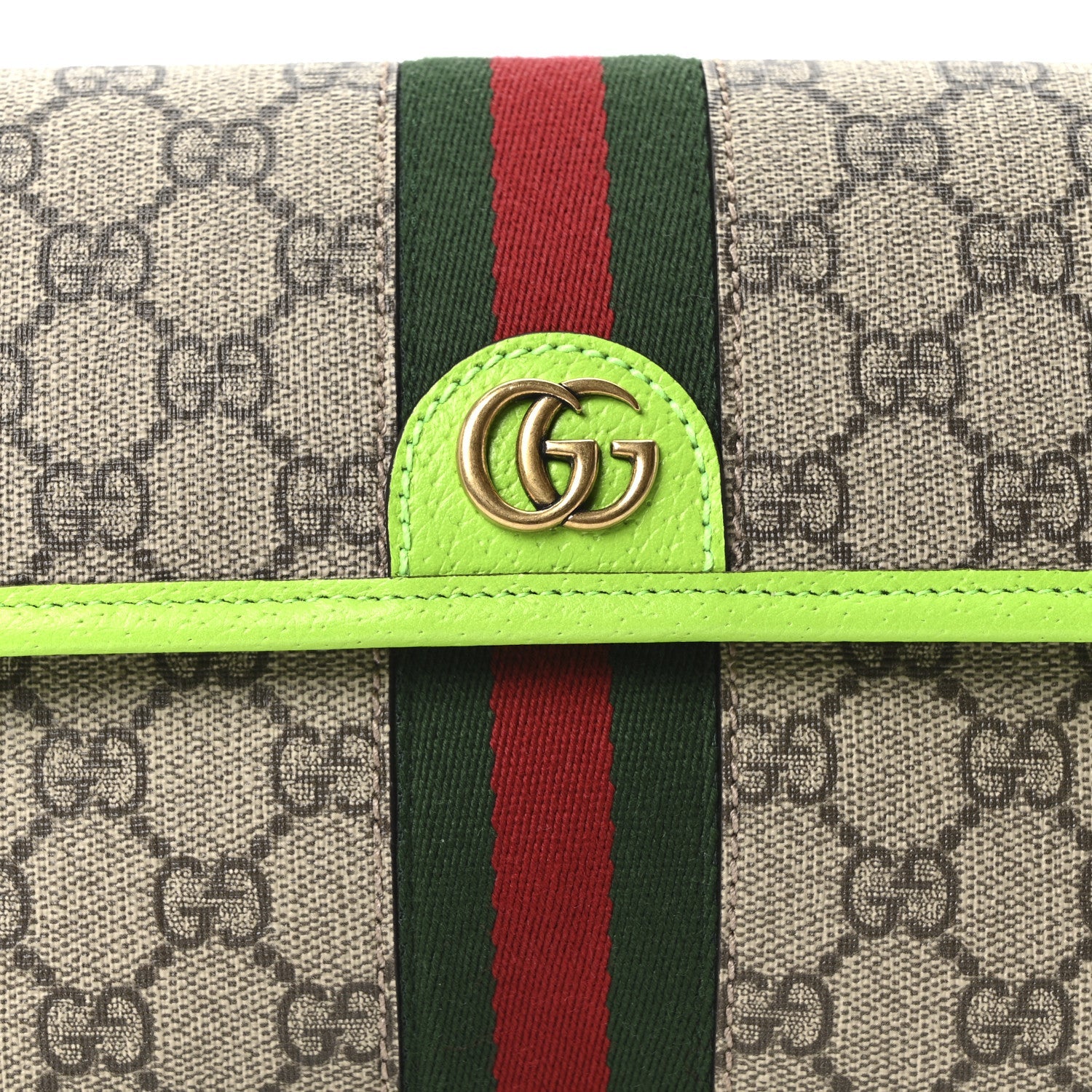 Gucci GG Supreme Monogram Web Small Ophidia Belt Bag Beige Ebony Electric Green