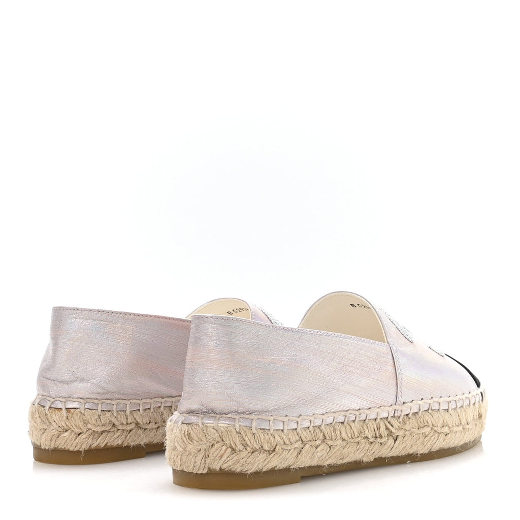 Laminated Lambskin Grosgrain Embroidered CC Espadrilles 36 Pink Silver Black
