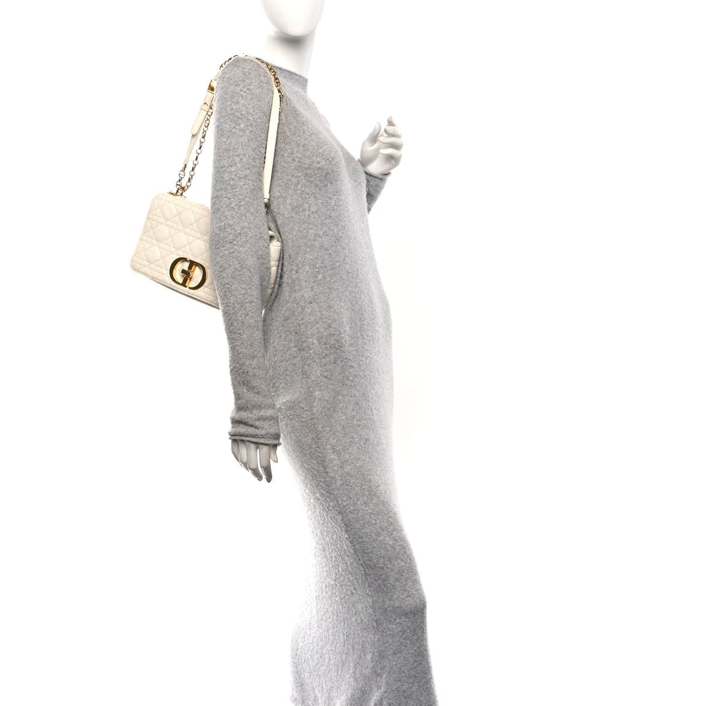 Christian Dior Supple Calfskin Cannage Medium Caro Bag Ivory