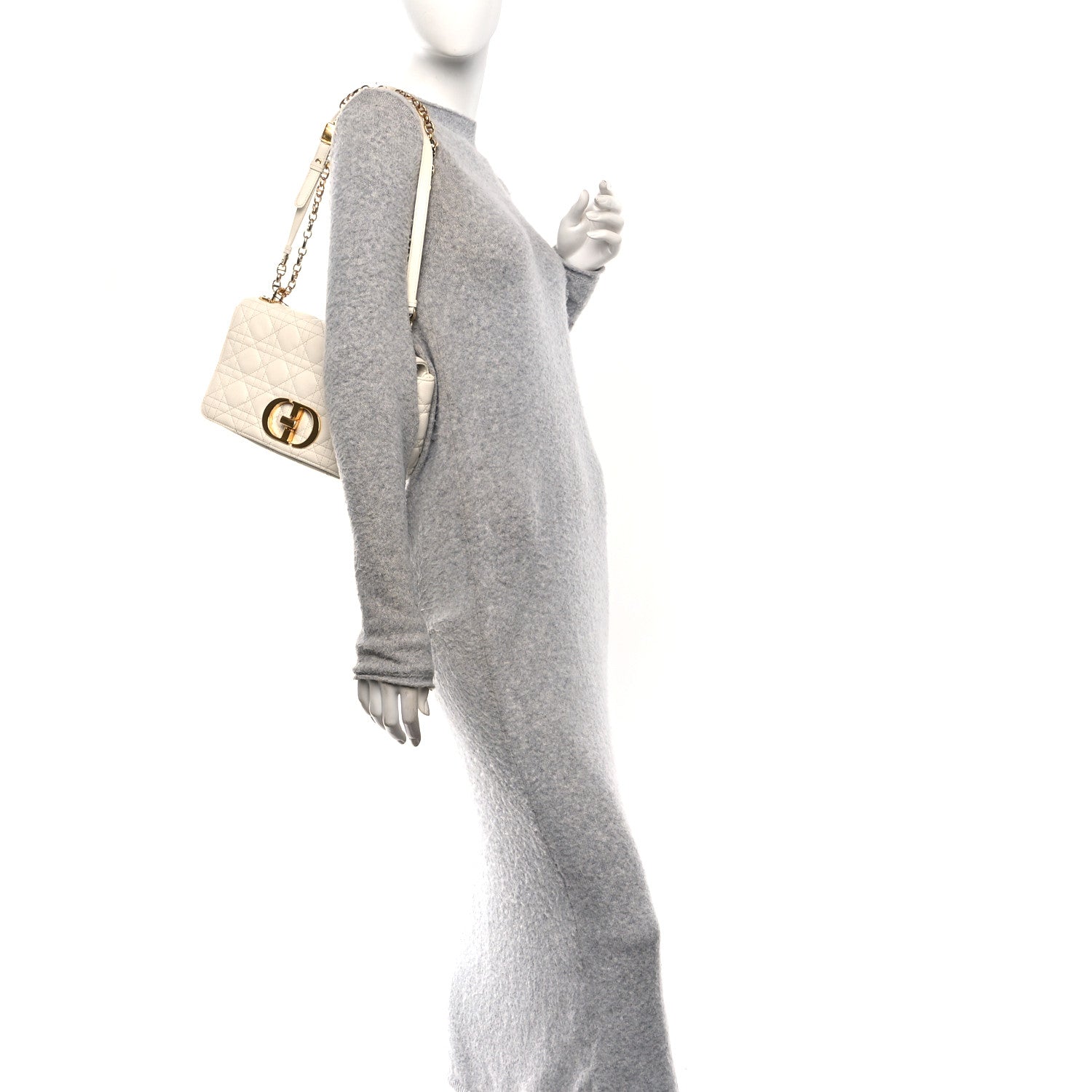 Christian Dior Supple Calfskin Cannage Medium Caro Bag Ivory