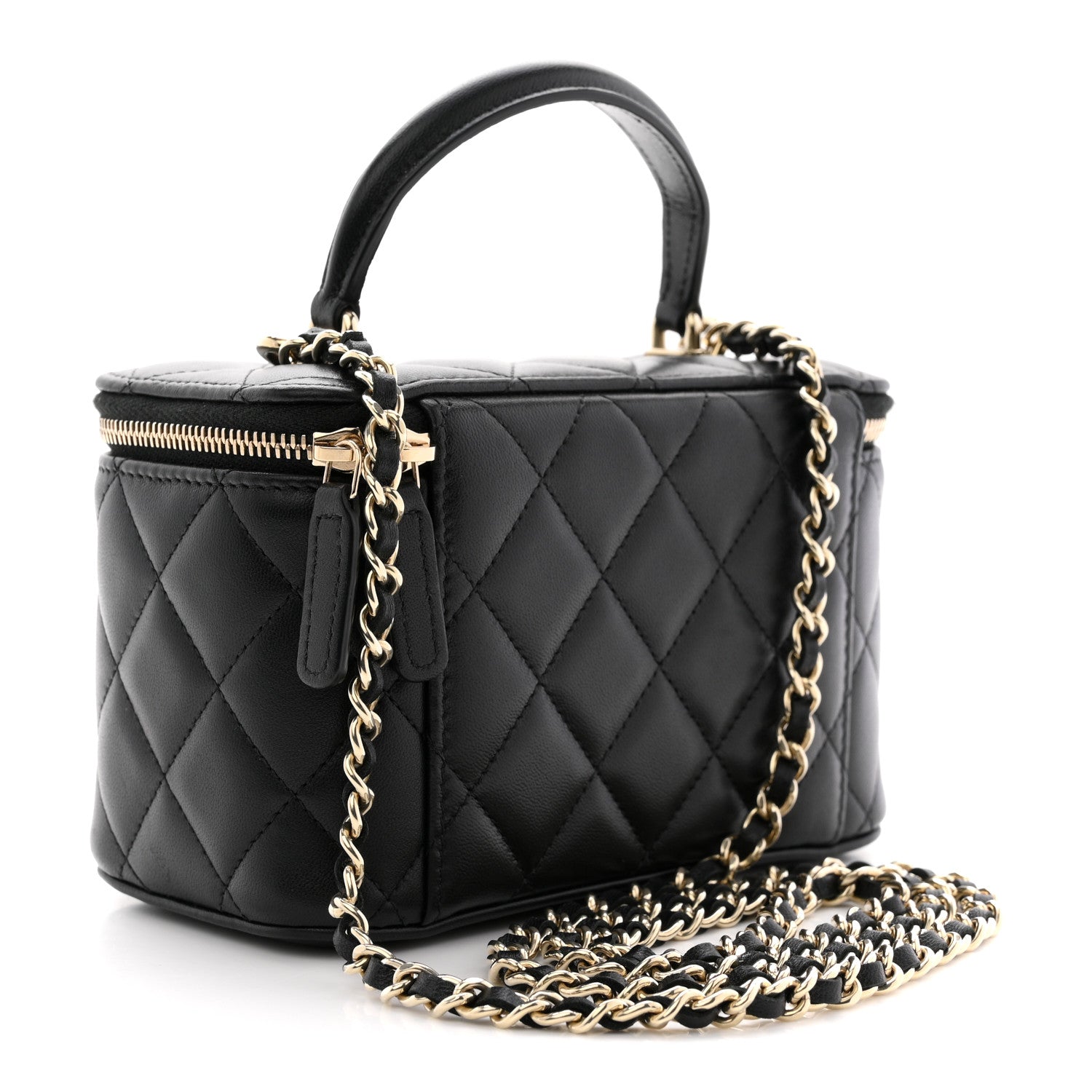Chanel Lambskin Quilted Small Top Handle Vanity Case With Chain Black