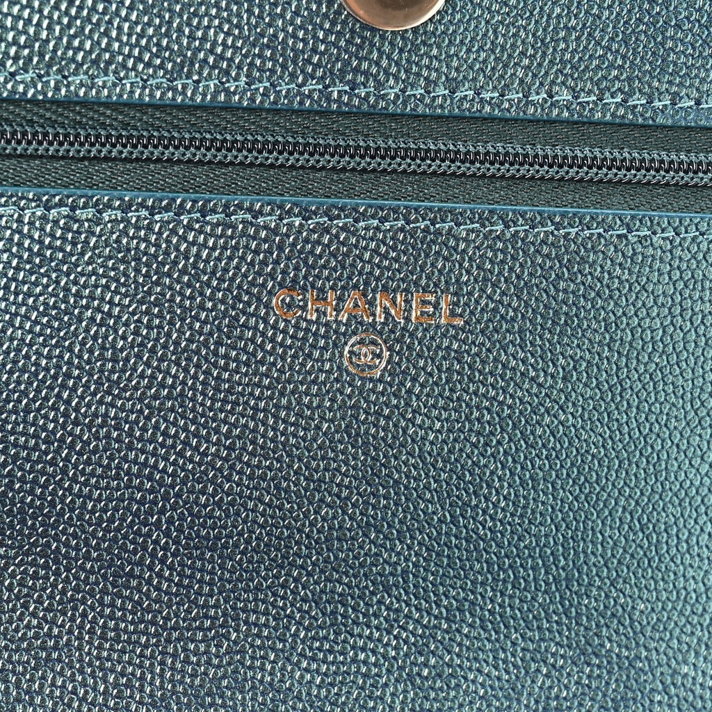 Chanel Iridescent Caviar Quilted Wallet on Chain WOC Dark Blue