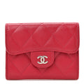 Caviar Quilted Flap Card Holder Wallet Red
