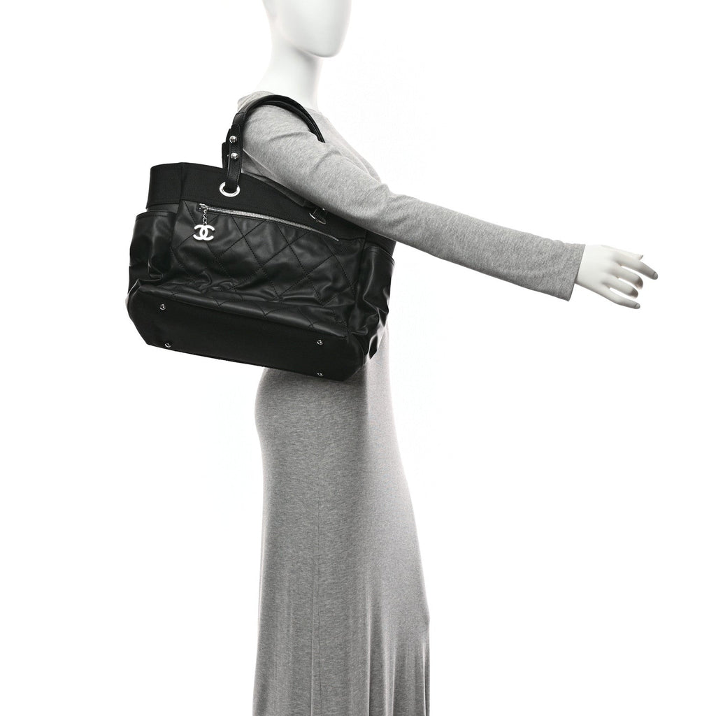 Chanel Coated Canvas Quilted Large Paris Biarritz Tote Black