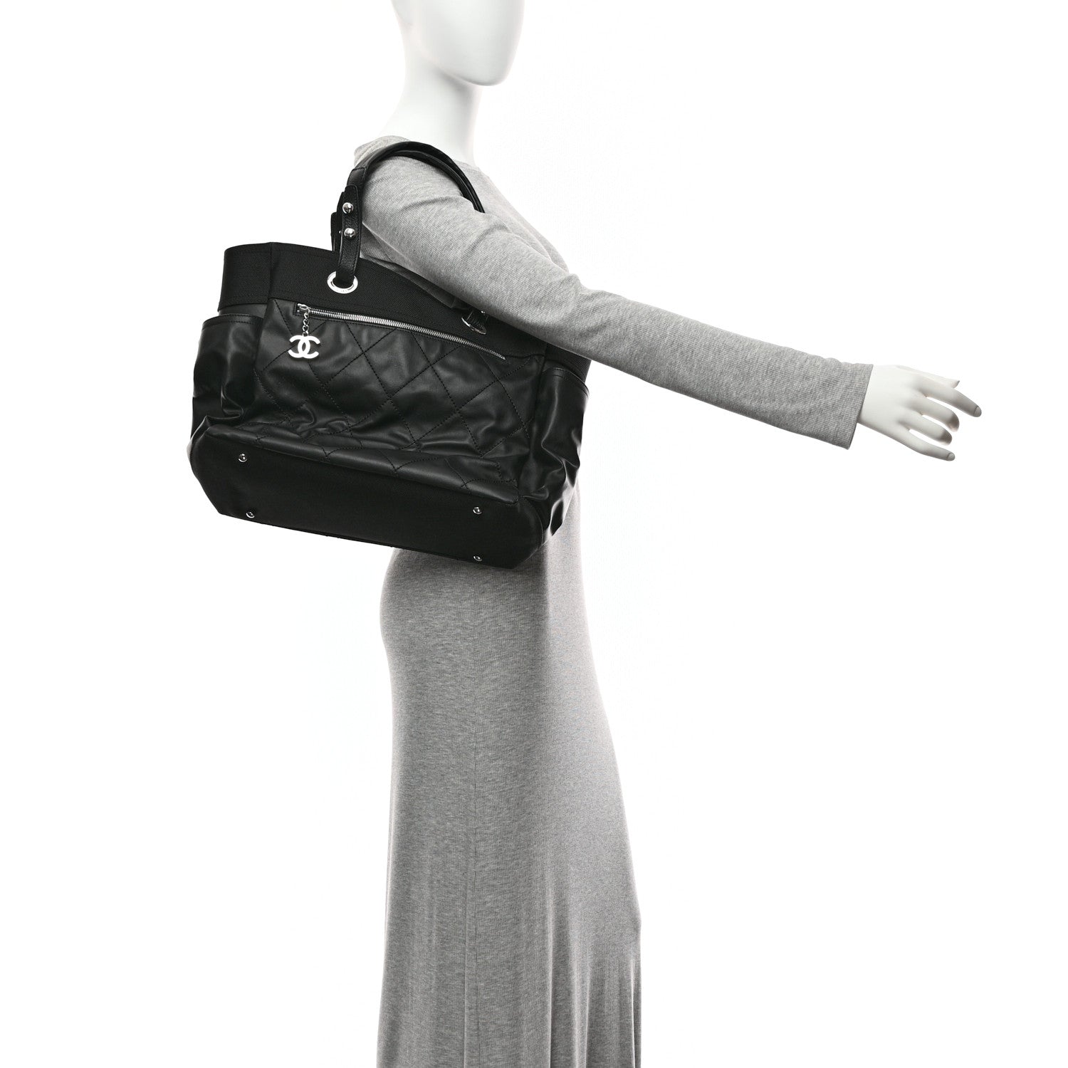 Chanel Coated Canvas Quilted Large Paris Biarritz Tote Black