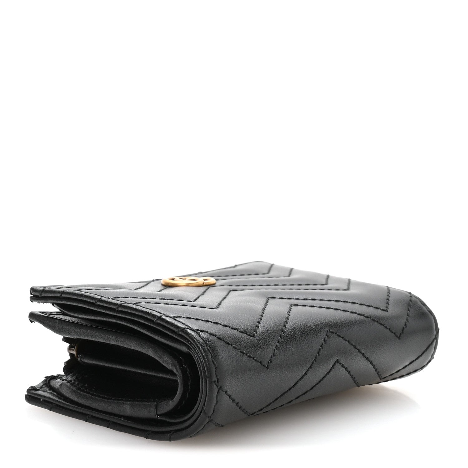 Gucci Calfskin Matelasse GG Marmont Card Case Wallet Black