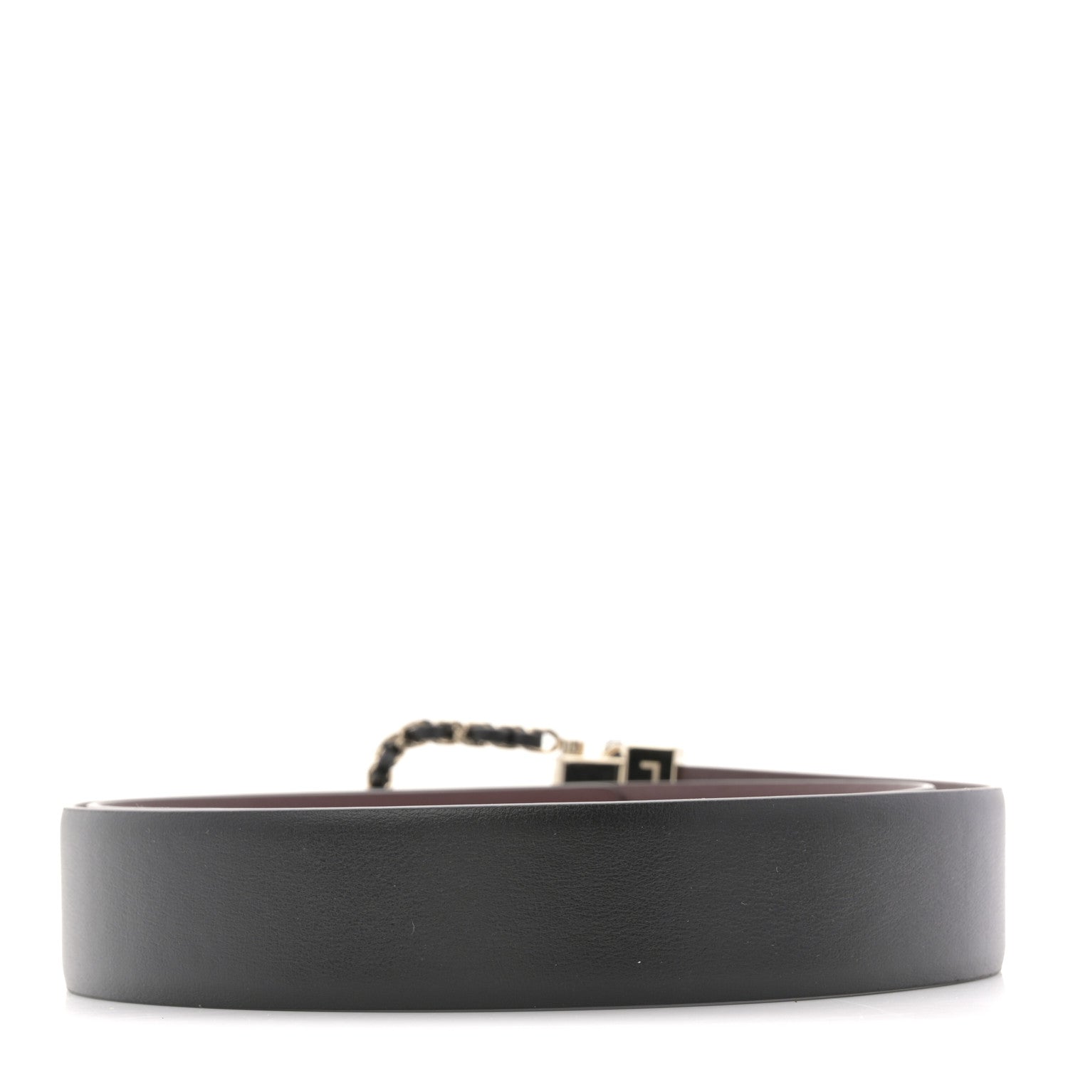 Calfskin Lambskin Metal Chain Reversible Belt 80 32 Black Burgundy
