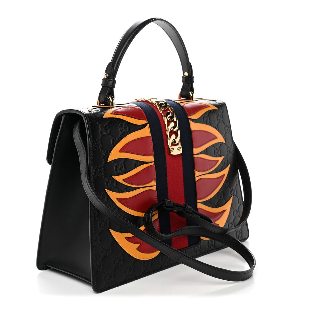 Gucci Guccissima Signature Medium Sylvie Top Handle Bag Black