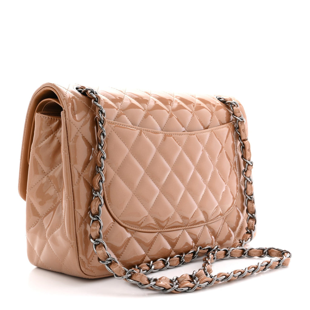 Chanel Patent Quilted Jumbo Double Flap Light Brown