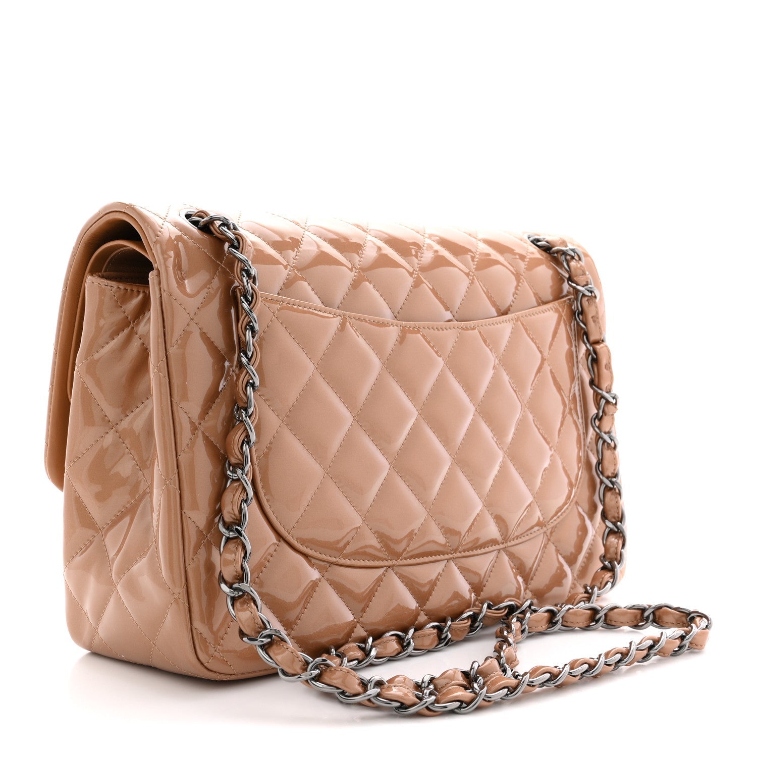 Chanel Patent Quilted Jumbo Double Flap Light Brown