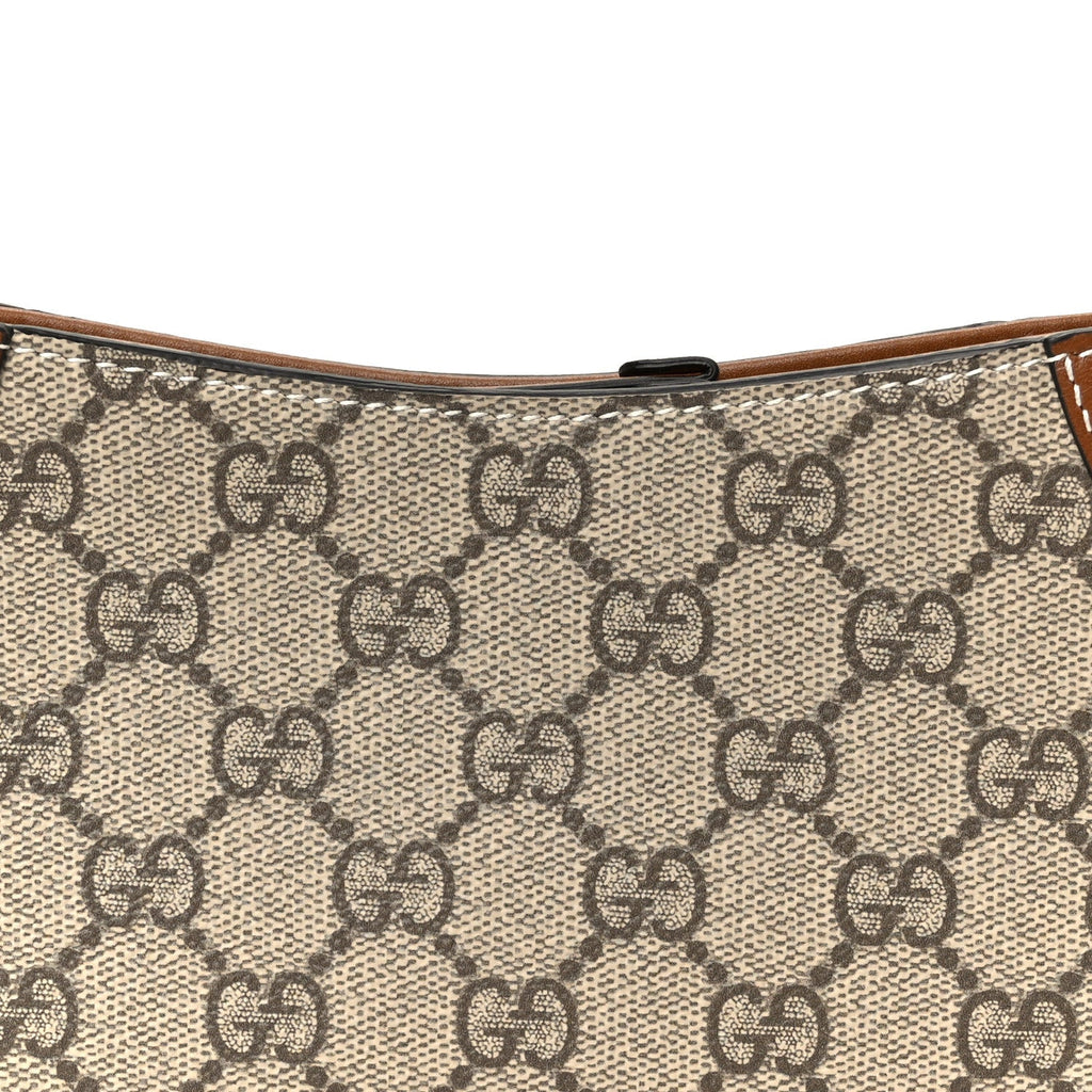 Gucci GG Monogram Calfskin Small Emblem Shoulder Bag Beige Dark Brown