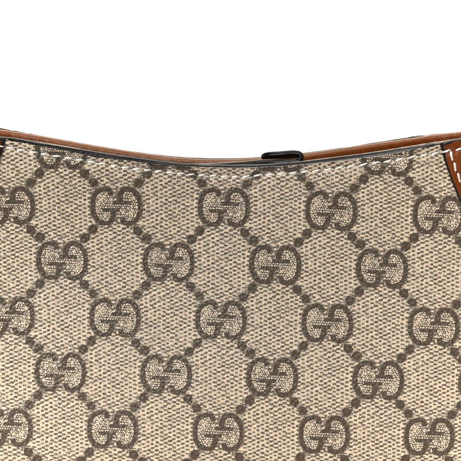 Gucci GG Monogram Calfskin Small Emblem Shoulder Bag Beige Dark Brown