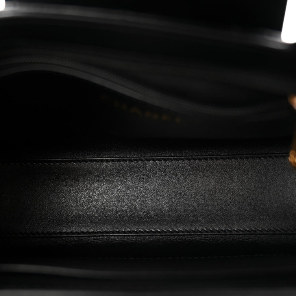Chanel Shiny Aged Calfskin Quilted Nano Kelly Shopper Black