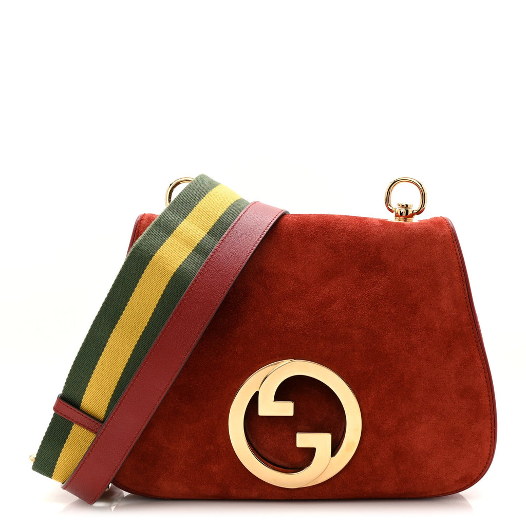 Gucci Suede Talco Roxy Calfskin Web Medium Blondie Shoulder Flap Bag Blondie Red