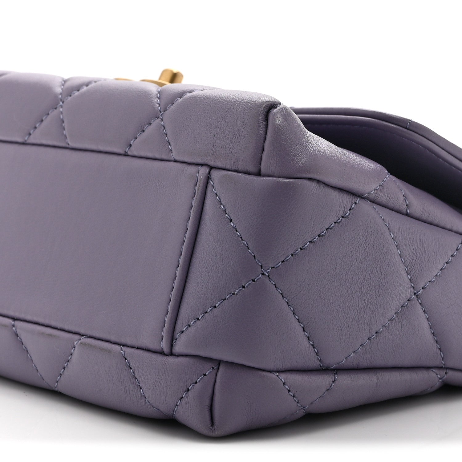 Chanel Shiny Lambskin Quilted Mini Pearl Logo Flap Light Purple