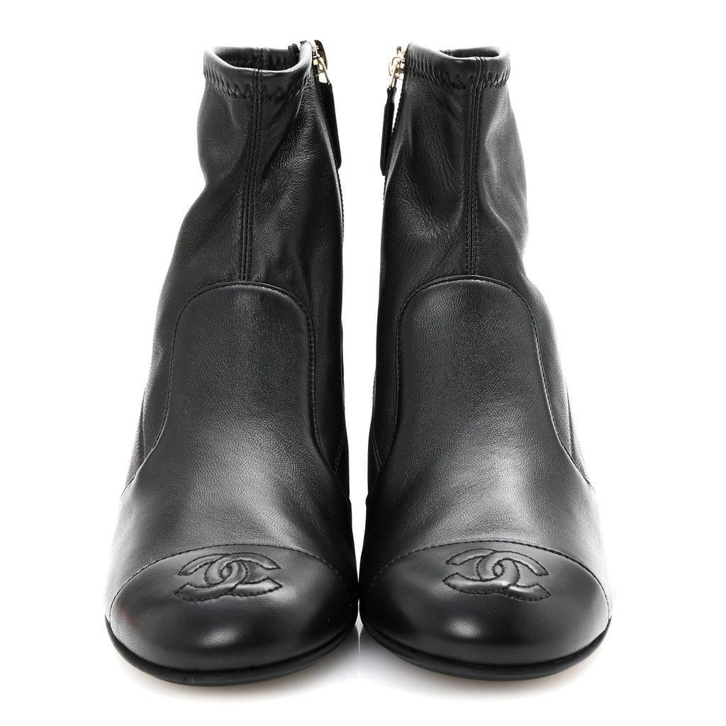 Chanel Stretch Lambskin Cap Toe CC Short Boots 35 Black