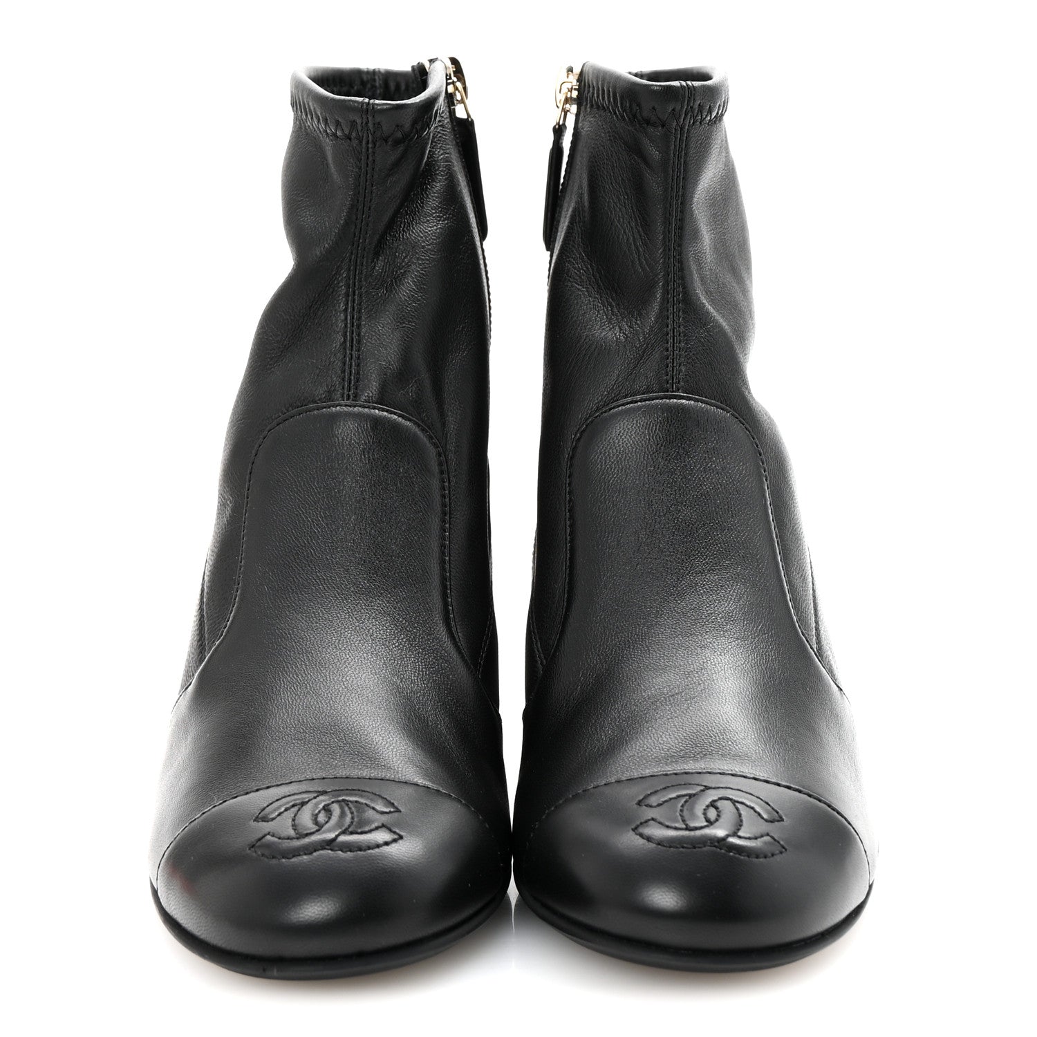 Chanel Stretch Lambskin Cap Toe CC Short Boots 35 Black