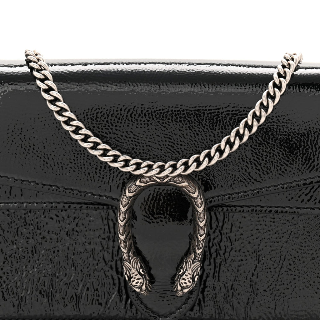 Gucci Crinkled Patent Super Mini Dionysus Shoulder Bag Black