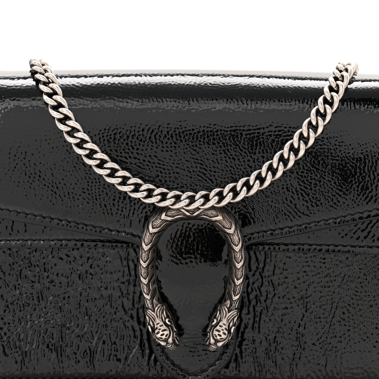 Gucci Crinkled Patent Super Mini Dionysus Shoulder Bag Black