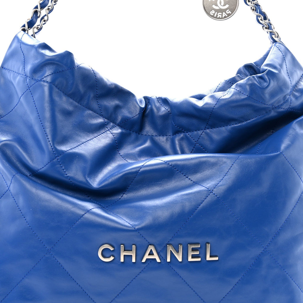 Chanel Shiny Calfskin Quilted Chanel 22 Blue