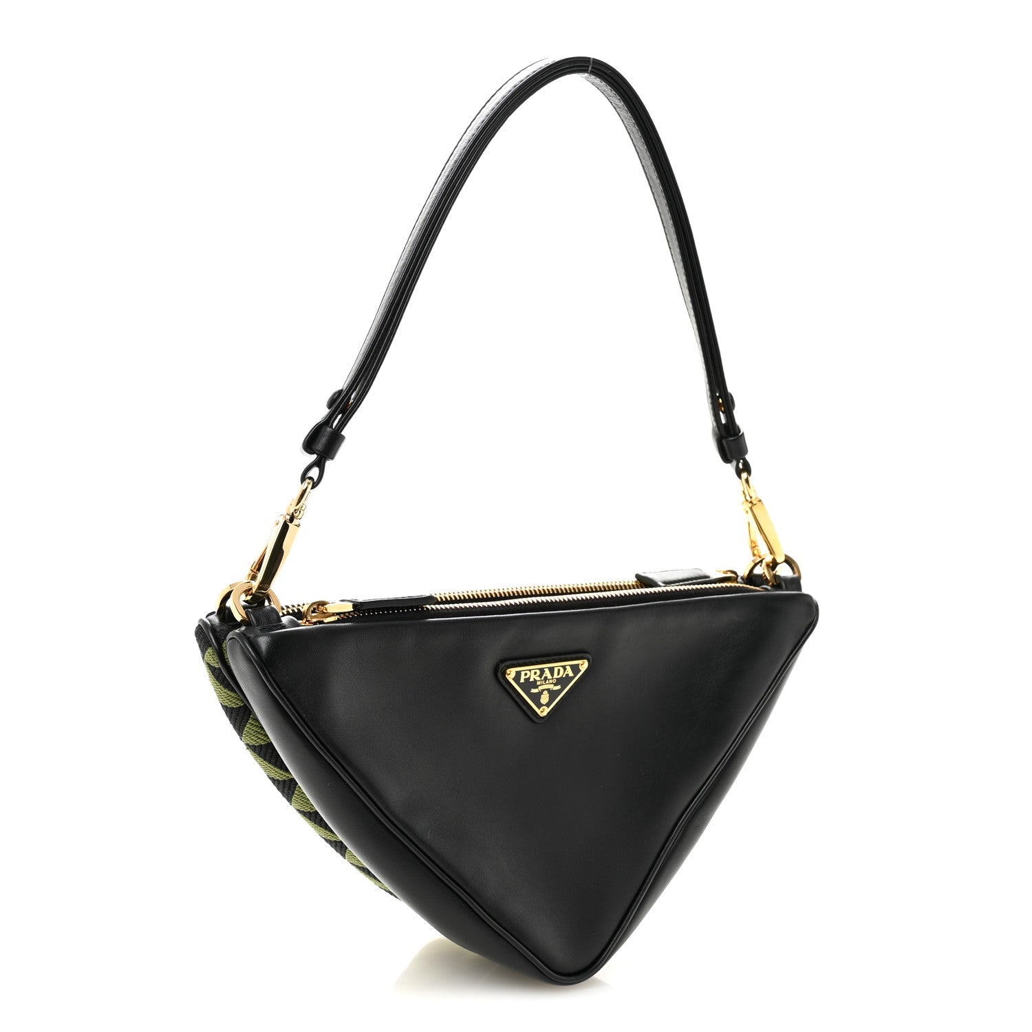 Prada Jacquard Calfskin Triangolo Symbole Embroidered Mini Triangle Double Bag Black Edera