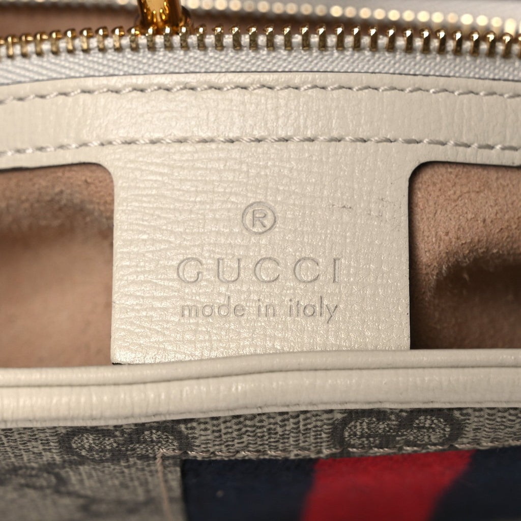 Gucci GG Supreme Monogram Azalea Calfskin Web Small Jackie 1961 Hobo Beige Ebony Mystic White