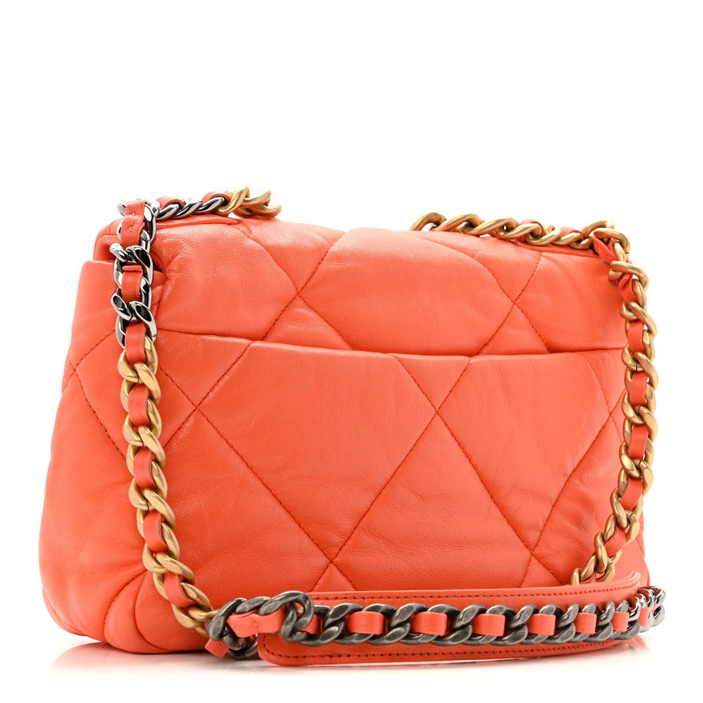 Chanel Goatskin Quilted Medium Chanel 19 Flap Orange