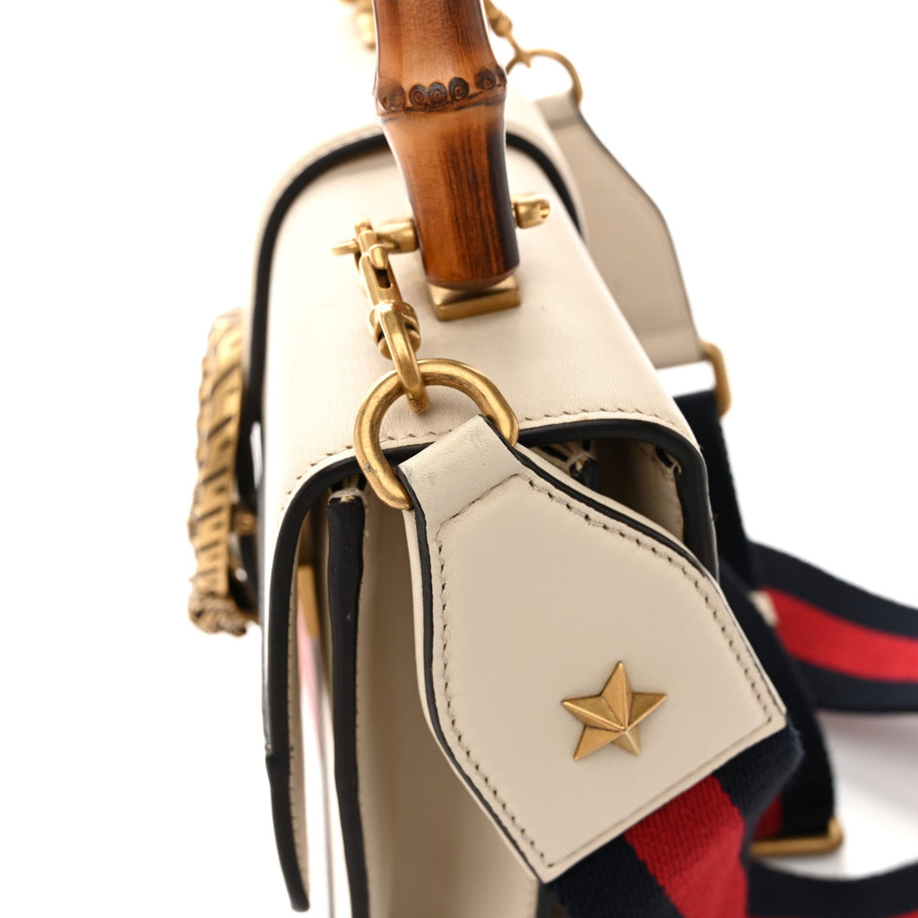 Gucci Calfskin Bamboo Web Medium Dionysus Top Handle Bag White Blue Hibiscus Red