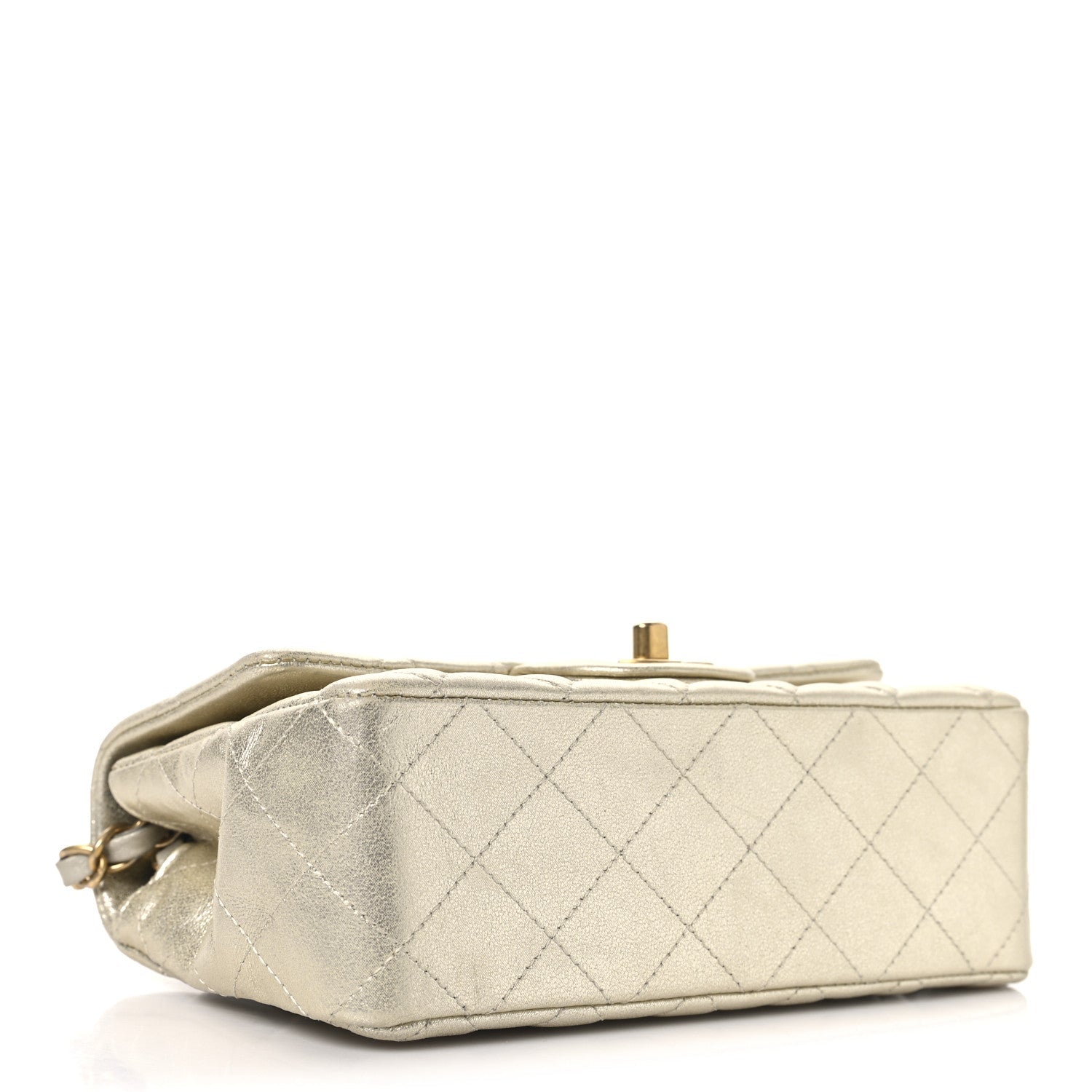 Chanel Metallic Lambskin Quilted Mini Rectangular Flap Gold