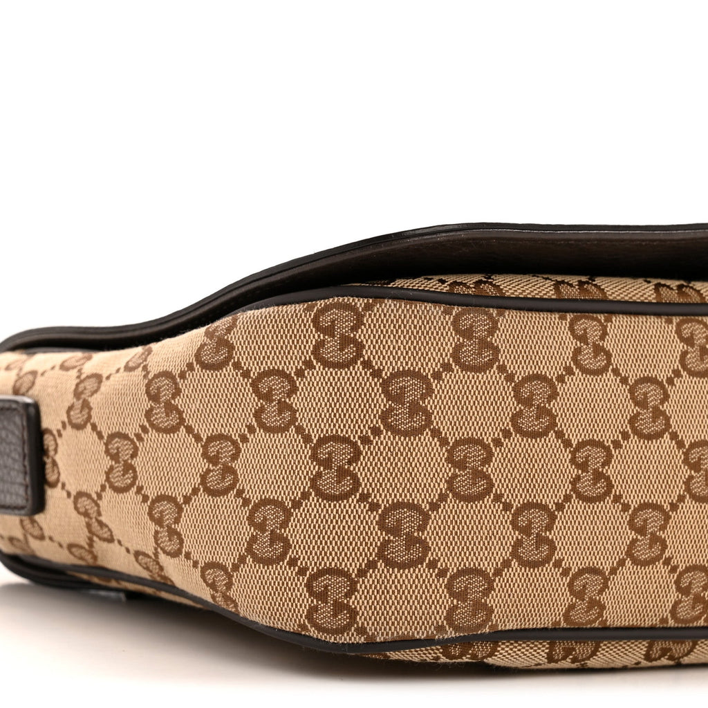 Gucci Monogram Flap Messenger Bag Beige Dark Brown