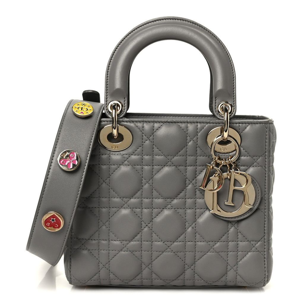Christian Dior Lambskin Cannage Small Lucky Badges My Lady Dior Grey