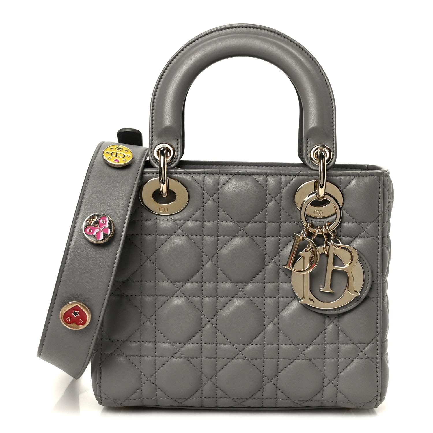 Christian Dior Lambskin Cannage Small Lucky Badges My Lady Dior Grey