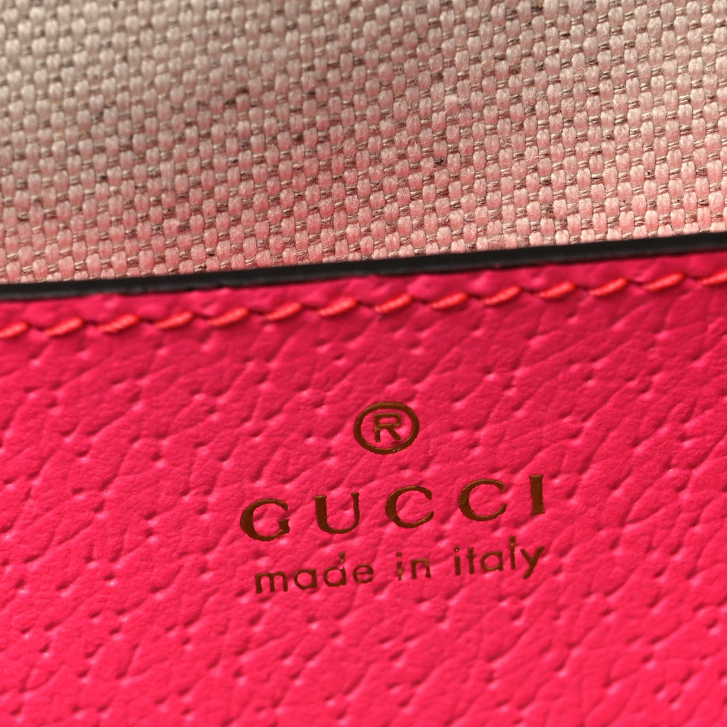 Gucci GG Supreme Monogram Textured Dollar Calfskin Web Ophidia Small Crossbody Bag Beige Ebony Fuchsia