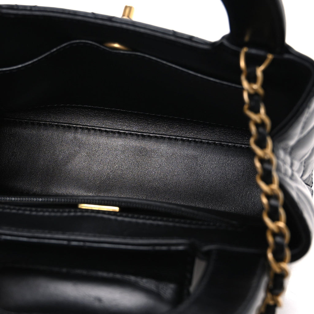 Chanel Shiny Aged Calfskin Quilted Nano Kelly Shopper Black