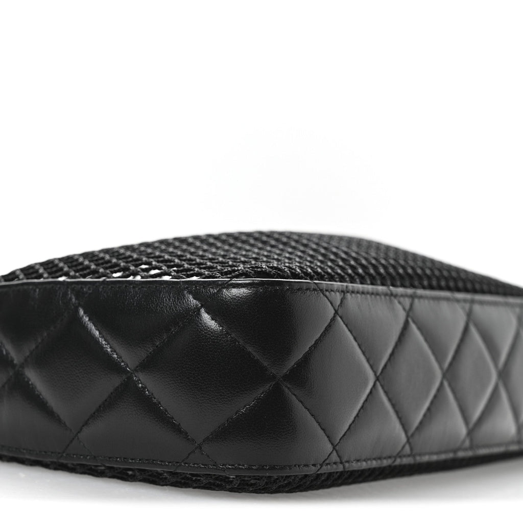 Chanel Mesh Shiny Lambskin Clutch With Chain Black