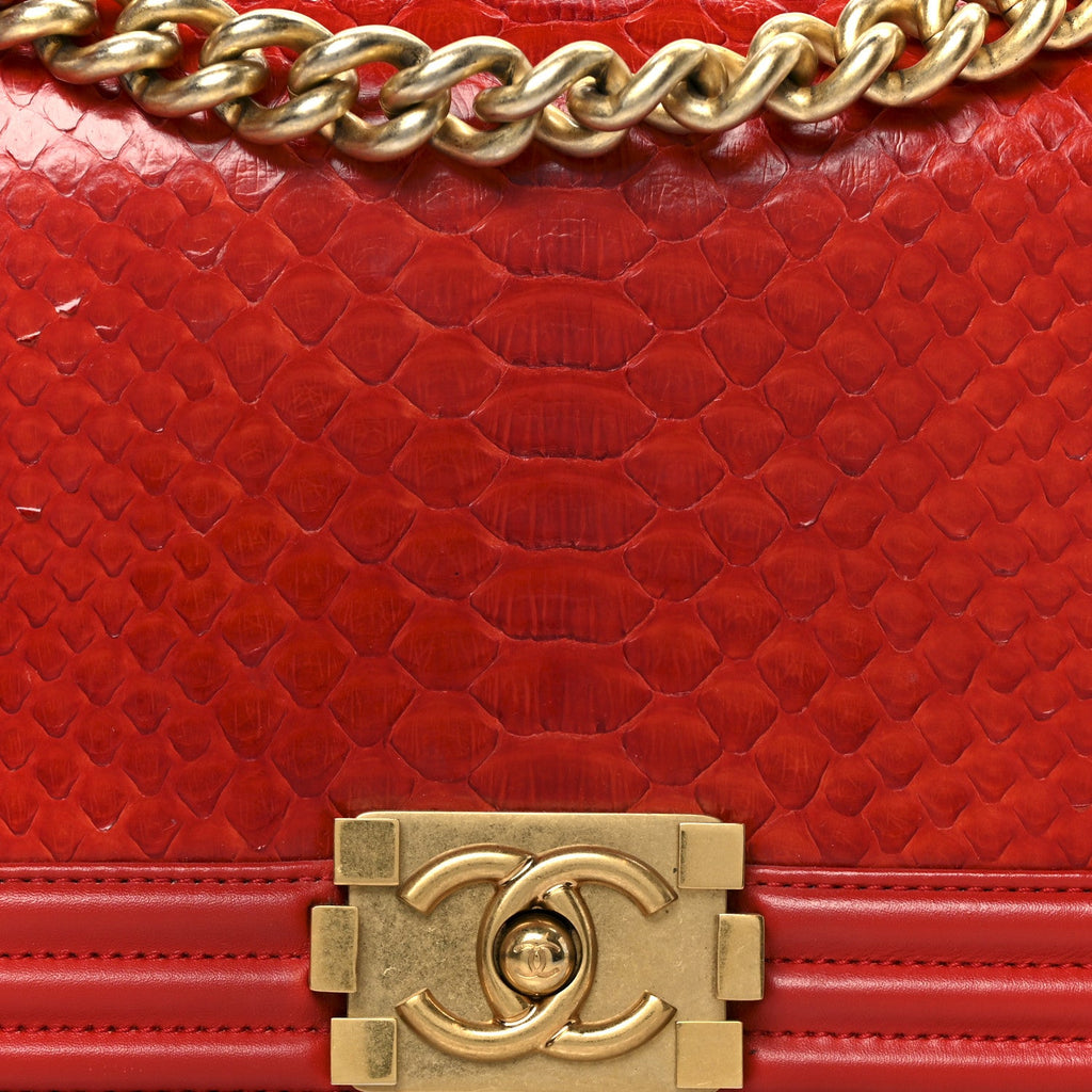 Chanel Snakeskin Medium Boy Flap Red