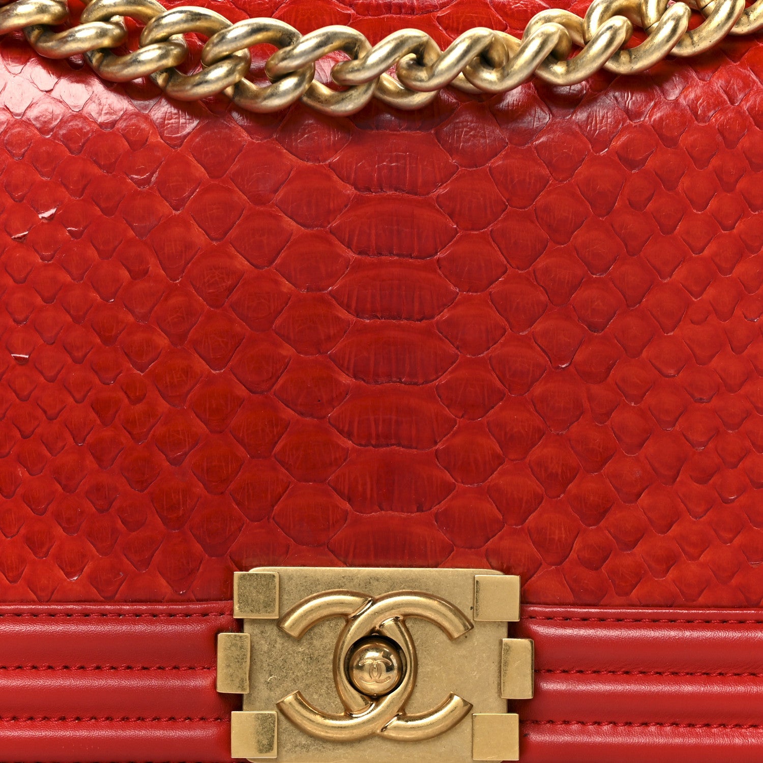 Chanel Snakeskin Medium Boy Flap Red