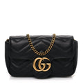 Gucci Calfskin Matelasse Super Mini GG Marmont Shoulder Bag Black