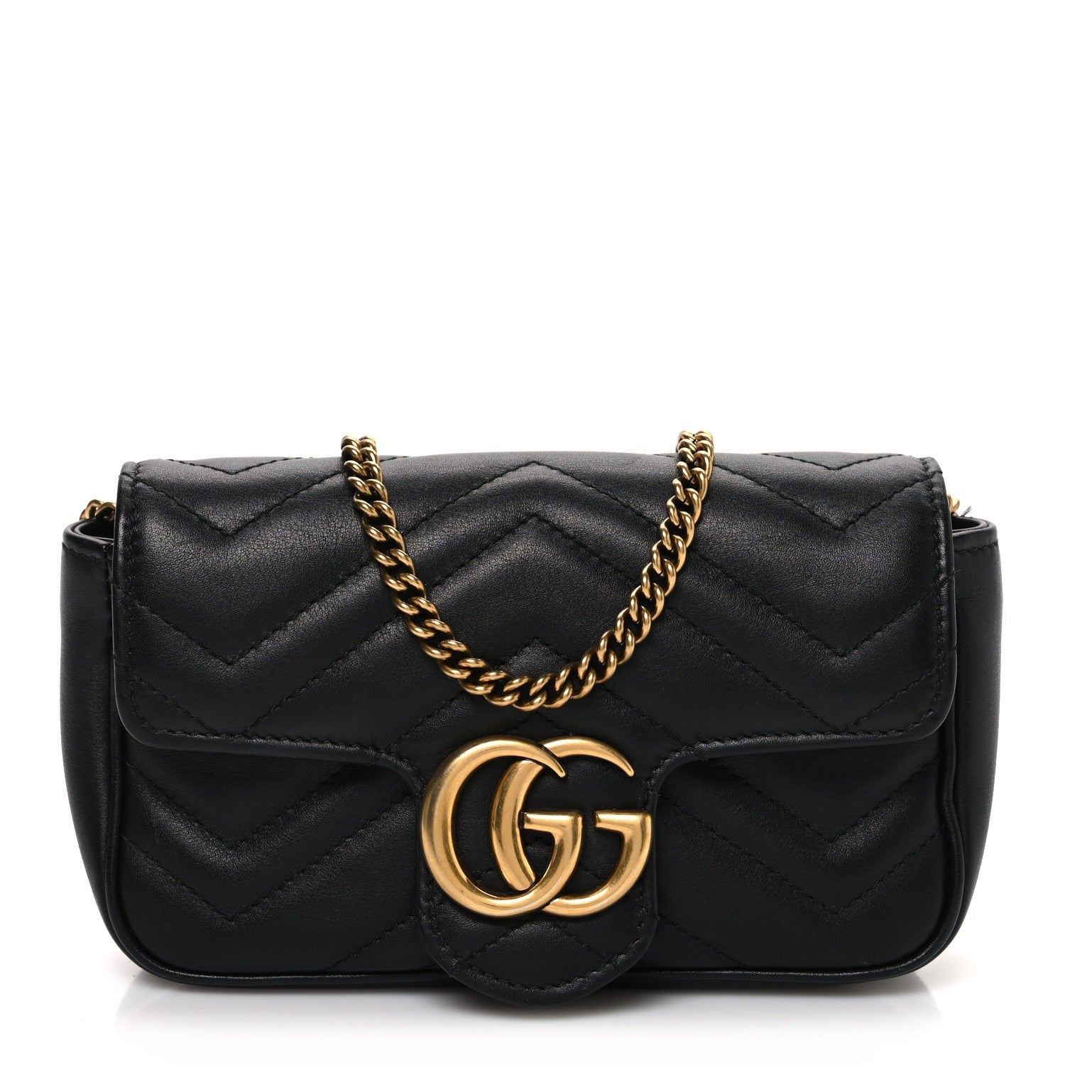 Gucci Calfskin Matelasse Super Mini GG Marmont Shoulder Bag Black