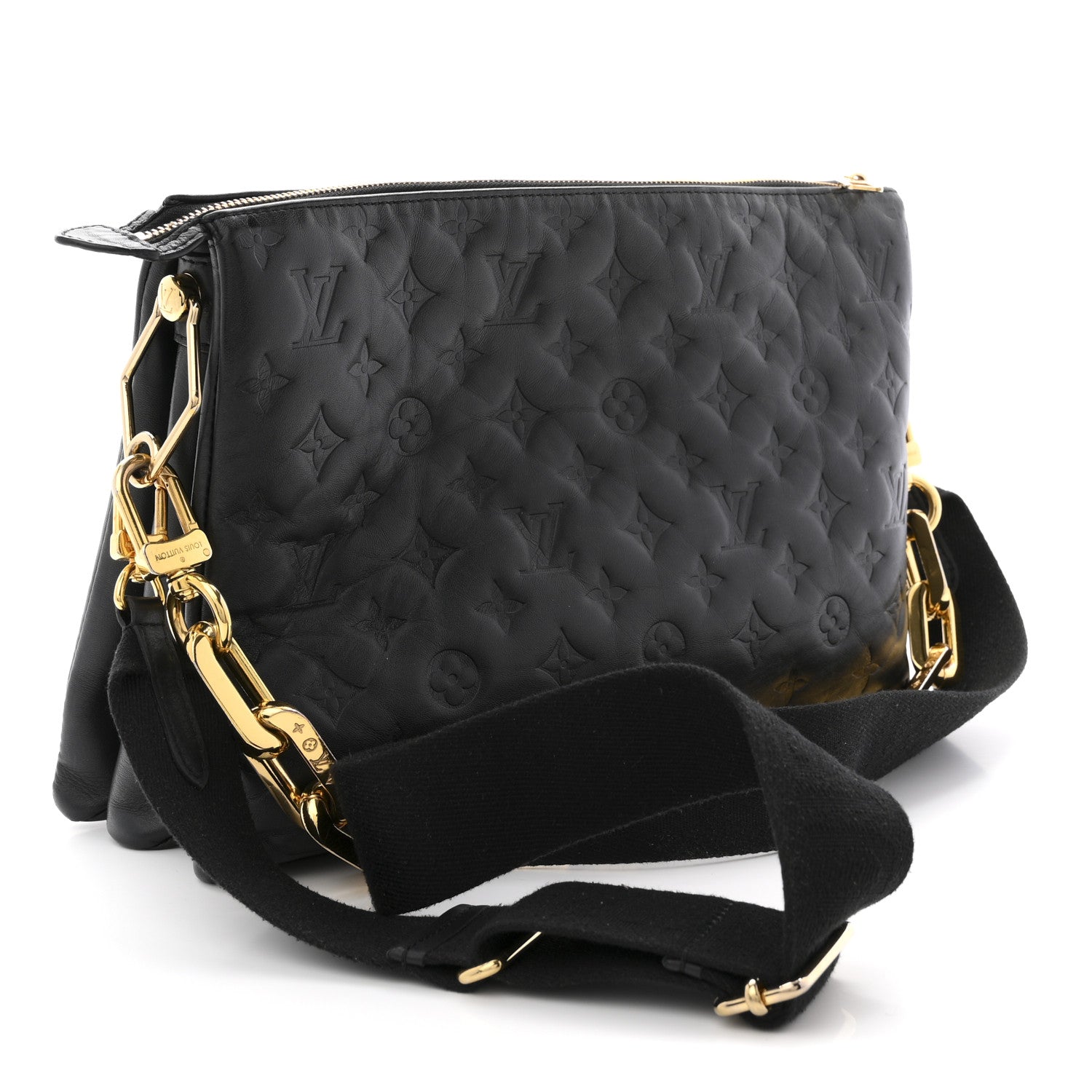 Louis Vuitton Lambskin Embossed Monogram Coussin MM Black