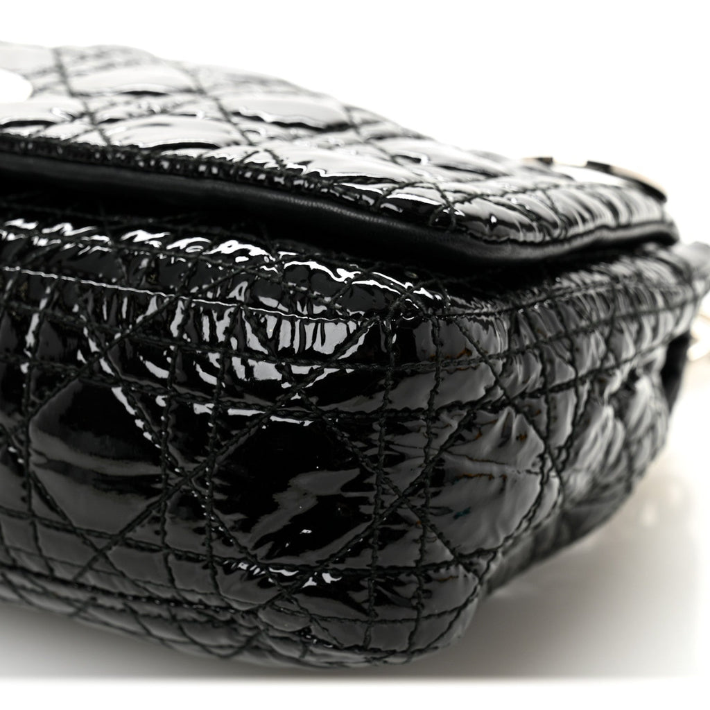 Christian Dior Patent Lambskin Cannage Rendezvous Flap Black