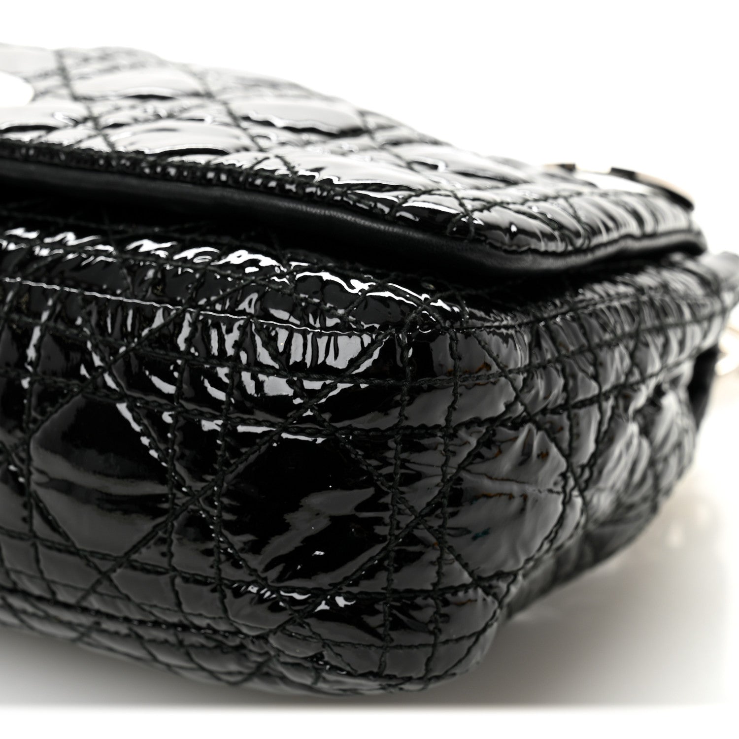 Christian Dior Patent Lambskin Cannage Rendezvous Flap Black