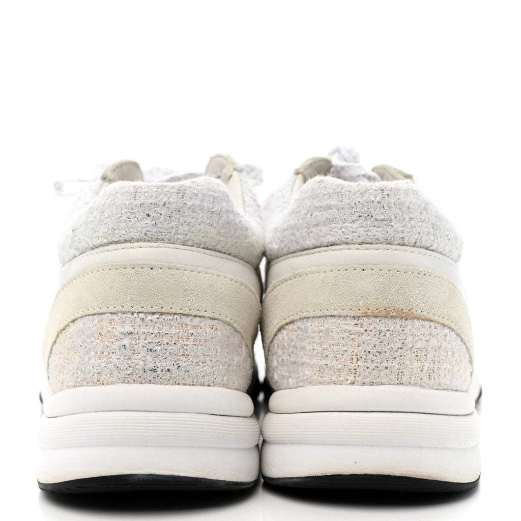 Painted Iridescent Cotton Tweed Suede Womens CC Sneakers 39 White Silver Multicolor