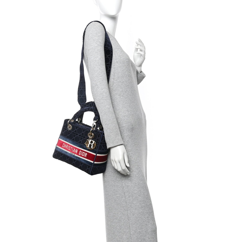 Christian Dior Velvet Cannage Medium Lady D-Lite Blue Red White